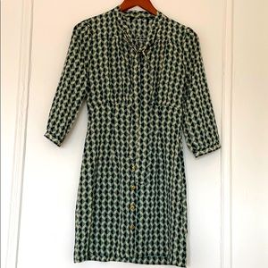 Geometric 70’s style green black cream dress